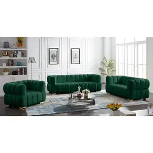 低价豪华组合沙发套装绿色天鹅绒软垫沙发家具高端北美风格沙发