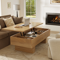 Table basse relevable cannelée de 47,2 po avec rangement, table en bois moderne