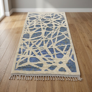 Ensemble de tapis rectangulaires modernes bleus et blancs à motifs floraux, noués à la main, en laine de Nouvelle-Zélande, avec envers en coton, à poils moyens, pour chambre et salon - Product Image 3