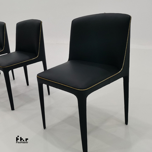 Modern Black PU Leather <b>Dining</b> <b>Chair</b> Gold Trim Integrated Frame Upholstered Side <b>Chair</b> for Restaurant Hotel - Product Image 3