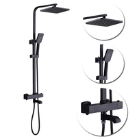 Ensemble de robinet de baignoire thermostatique à double poignée en laiton noir mat