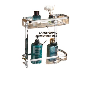 Étagère de douche d'angle à 2 niveaux en chrome, étagère de rangement murale en acier inoxydable pour salle de bain, design moderne et gain de place - Product Image 1