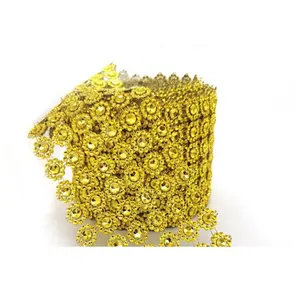 Fashion Multicolor DIY Accessories Trim Crystal 30MM Rhinestone Mesh Roll Sun Flower For Ethnic Clothing
