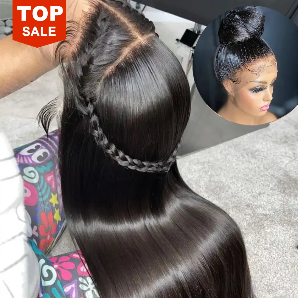GShair-Peluca de cabello humano virgen brasileño para mujeres negras, medio encaje peruano con pelo liso, pelo completo trenzado