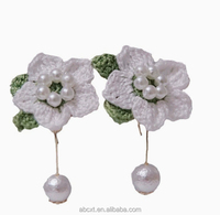 S925 Silver Fashion Schöner Schmuck Hand gefertigter Strick-Mikro haken Fünf Blütenblatt Blumen perlen ohrringe Häkel ohrringe