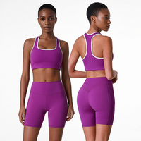 Ensemble de yoga 2 pièces pour femme, taille haute, effet push-up, short de sport respirant de haute qualité, couleur contrastante, coupe ajustée, pour la gym et le fitness