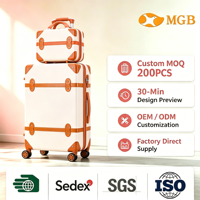 MGB Ensemble de 3 Valises Rétro Type Malle avec Roues Pivotantes, Serrure TSA et Trousse de Maquillage, Valises Vintage Roses pour Femmes