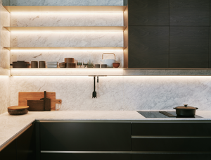 Meuble de cuisine moderne style dalle, gain de place, design minimaliste, porte en MDF, taille et couleur personnalisables pour appartement contemporain - Product Image 3