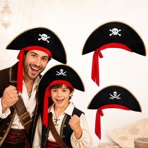 Divertente Cappello da Pirata per Halloween con Stampa Teschio e Sciarpa Rossa, Accessori per Costume da Festa per Adulti e Bambini - Product Image 1