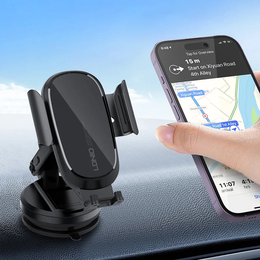 LDNIO MW21-1 15W Fast Charge Auto Clamping Wireless Car Charger Phone Holder Retractable Phone Holder For Mobile Phone