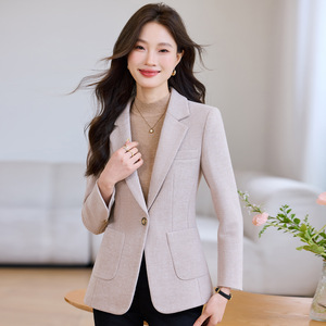 Women's Grey Blazer Solid Color Polyester Worsted Anti-Wrinkle Slim Fit Casual Elegant Winter Style - Product Image 4