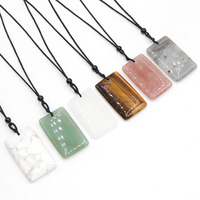 Collier en pierre naturelle d'améthyste semi-précieuse avec pendentif rectangulaire poli, chaîne de pull, bijoux décontractés à faire soi-même