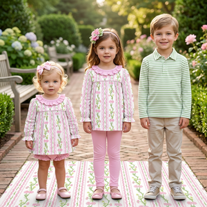 Conjunto de 2 Piezas para Niños Pequeños, Niñas y Niños, Blusa de Manga Larga con Volantes Florales, Pantalones Bombachos/Leggings Rosas, Camiseta Polo, Ropa Casual - Product Image 1