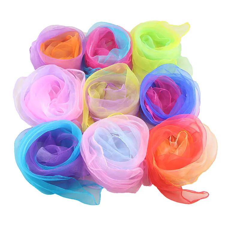 HZW-23027 Juggling Scarves for Kids Square Dance Magic Gradient Silky Scarves Performance Props Accessories Music Kids Play Scar