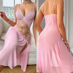 H3933 2024 Nuevo Diseño, Camisón Sexy, Maxi Vestido de Encaje con Bordado Floral, Abertura Lateral Irregular, Lencería Sexy - Product Image 2