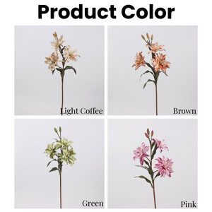 Flor de Lirio Artificial Verde Rosa Altamente Recomendada, 3 Cabezas, Flor de Lirio Artificial de Tela de Seda para Decoración del Hogar y Bodas - Product Image 3