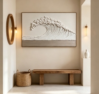 Grande peinture murale 3D texturée en forme de vague, peinture sur toile faite à la main, relief encadré, art océanique pour salon, décoration moderne pour la maison