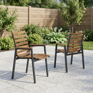 Sillón de Comedor de Madera Maciza de Teca para Exteriores con Estructura Metálica - Muebles de Patio Duraderos y Ligeros para Restaurantes y Cafés - Product Image 2
