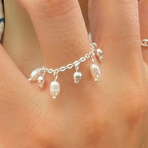 S925 Silver Natural Freshwater <b>Pearl</b> Chain <b>Ring</b> for Women Casual Style Inlay Setting Niche Design Adjustable Pull-Out Cut Beads - Product Image 3
