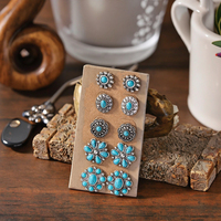 Ensemble de boucles d'oreilles turquoise de style occidental pour femmes 6 paires de boucles d'oreilles en alliage de bohème avec décor en pierre turquoise Concho