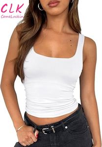 Estivo di alta qualità con logo personalizzato lavorato a maglia bianco con canotta larga grafica a tracolla costola da <span class=keywords><strong>donna</strong></span> Top corto - Product Image 2