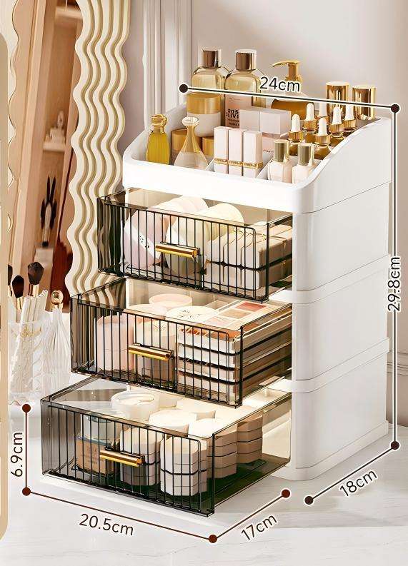 Blanc - Tiroir haut (cloisonné) à trois niveaux