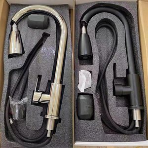 Robinet de cuisine moderne à poignée unique, à montage sur pont, avec bec extractible, couleur noire, eau chaude/froide, tuyau flexible, noyau de valve en céramique - Product Image 6