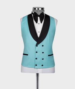 Nuovi 3 pezzi pantaloni Blazer abiti blu con colletto sciallato nero 3 pz gilet di lusso abbigliamento da sposa da uomo - Product Image 5