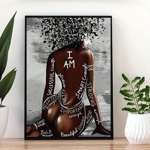 Cuadro en lienzo de mujer negra con cabello afro, impresión artística al óleo, póster musical, chica africana, decoración moderna de pared sin marco para sala de estar y dormitorio - Product Image 1
