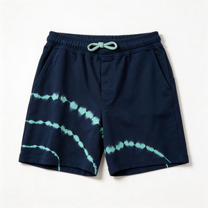 Pantaloncini in Felpa Tie-Dye <span class=keywords><strong>Blu</strong></span> <span class=keywords><strong>Navy</strong></span> e Verde Menta HuaYi GRS & BSCI |   Pantaloni estivi casual con coulisse in vita elasticizzata - Product Image 2