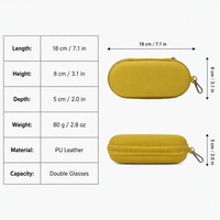 Étui à lunettes double suspendu en cuir PU avec fermeture éclair et mousqueton, boîte de rangement jaune pour lunettes de vue et de soleil, idéal pour les voyages