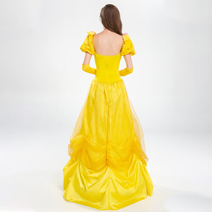 Disfraz de Halloween, Vestido Largo de Princesa de <span class=keywords><strong>la</strong></span> <span class=keywords><strong>Bella</strong></span> <span class=keywords><strong>y</strong></span> <span class=keywords><strong>la</strong></span> <span class=keywords><strong>Bestia</strong></span>, Amarillo Sexy, Adecuado para Actuaciones en Escenario, Fiestas <span class=keywords><strong>y</strong></span> Cosplay. - Product Image 3
