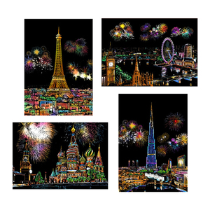 Carta magica variopinta del tavolo da disegno della carta del graffio di vista notturna della città della costruzione di arte fatta a mano di DIY della pittura di raschiatura magica - Product Image 4