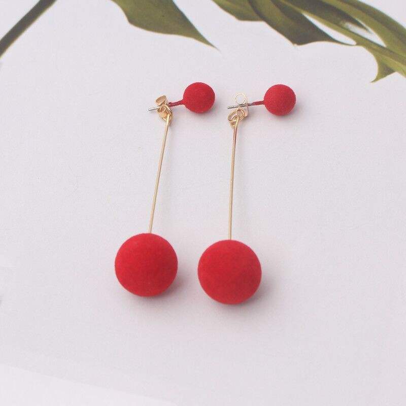 GT Jewelry Cute Double Faux Fur Ball Dangle Drop Earrings Red Black Long  Pom Pom Pendant Earring for Women