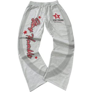 FOXA Men's Graphic Print Flared Leg Sweatpants Striped Drawstring <b>Bell</b> Bottom Pants - Product Image 1
