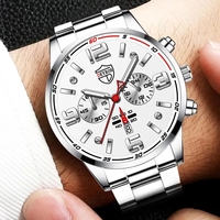 Jam tangan Quartz pria, arloji olahraga kasual Stainless Steel untuk bisnis, tahan air
