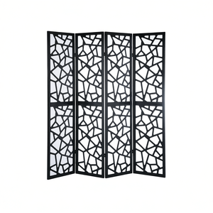 Separador de Ambientes Plegable de Bambú de 4 Paneles DB Giyano, Biombo Negro Moderno con Corte Láser para Uso en Interiores - Product Image 1