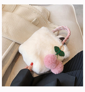 Cherry Girl Plush Winter New Fashion Chain Crossbody Women's Bucket <b>Small</b> Bucket Bags Ladies Handbags Home Gardening - Product Image 1