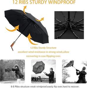 Parapluie pliable de voyage 105 cm, coupe-vent, ouverture et fermeture entièrement automatiques, manche en bois, 10 baleines en fibre de verre, cadeaux d'affaires - Product Image 5