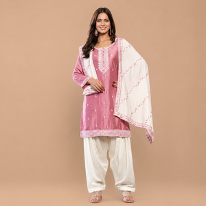 Pink Embroidered Kurti Salwar Suit Set for Women Designer Ethnic Wear with Dupatta Festive Party Collection - Product Image 1