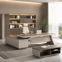 Bureau de direction en forme de L, table en placage de bois avec armoire latérale pour projet de construction de bureaux