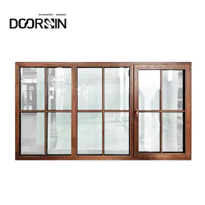 Aluminum Clad Teak Wood Swing Soundproof House Window French Window With Grill Design Low E Glass