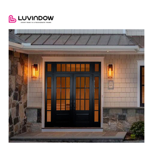 モダンデザインメーカー 木製フレンチガラススイングソリッドウッドエントランスドア木製ヒンジドア - Product Image 2