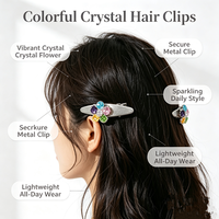 Pinces à cheveux en cristal argenté de luxe avec strass colorés et fleurs en perles décoratives pour femmes, 2 pièces/ensemble