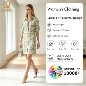 Abito Camicia <span class=keywords><strong>da</strong></span> Donna Personalizzato con Stampa Floreale, Manica Corta e Bottoni, Abbigliamento Casual per Adulti - Product Image 1