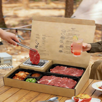 Boîte à bento pour barbecue en matériaux recyclés écologiques, logo personnalisé, papier kraft, conteneur alimentaire jetable, utilisation en extérieur