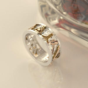 Anelli in acciaio inossidabile F358 placcati oro 18 carati con motivo vegetale, gioielli unisex alla moda, regalo per lui e per lei - Product Image 5