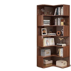 Wan Yusen <b>Solid</b> <b>Wood</b> Corner Bookshelf Floor Standing With Back Panel Space Saving Home Living Room Storage Rack - Product Image 5