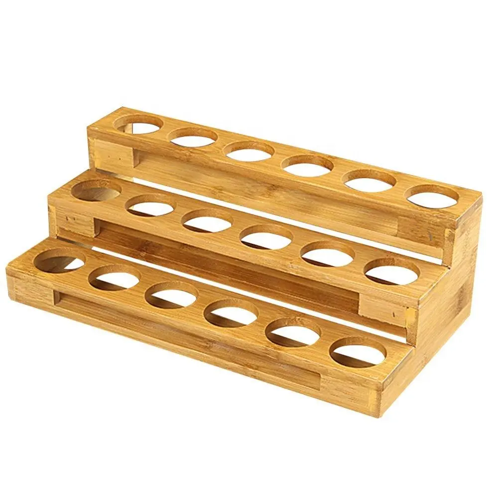 Support de rangement pour huiles essentielles en bambou, 18 emplacements, présentoir pour vernis à ongles en bois, organisateur