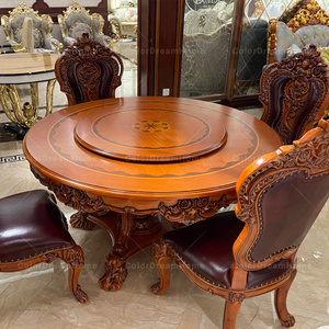 Antique <strong>Dining</strong> Room Furniture <strong>Sets</strong> <strong>of</strong> <strong>4</strong> With Round Table and Leather <strong>Dining</strong> <strong>Chairs</strong> European Carved Wooden <strong>Dining</strong> Table <strong>Set</strong> - Product Image 2